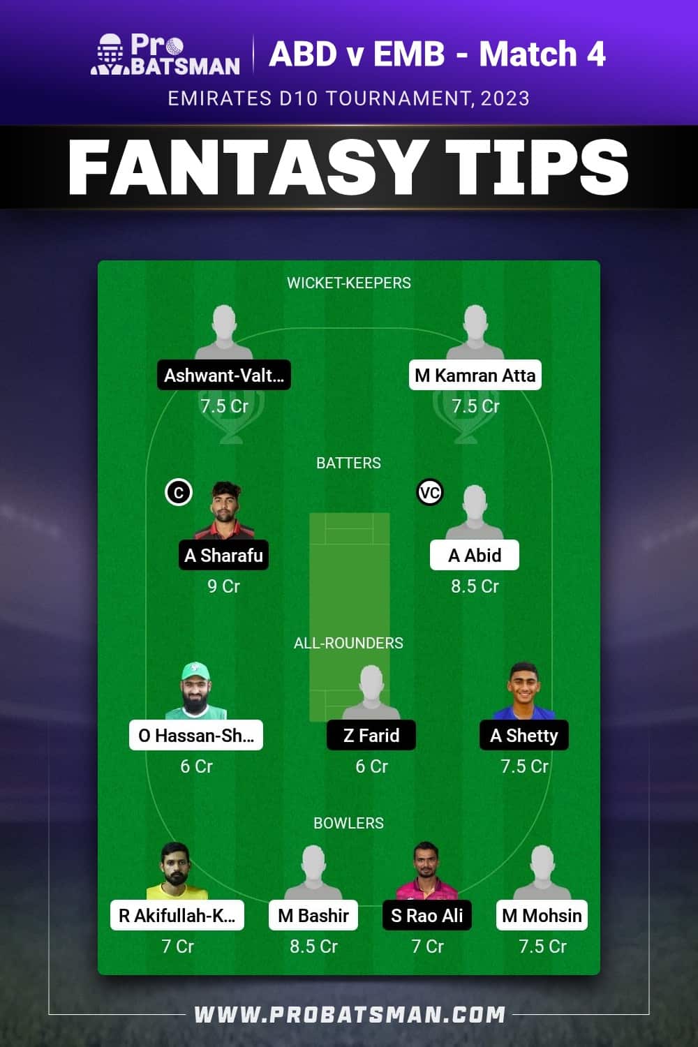 ABD vs EMB Dream11 Prediction - Fantasy Team 1