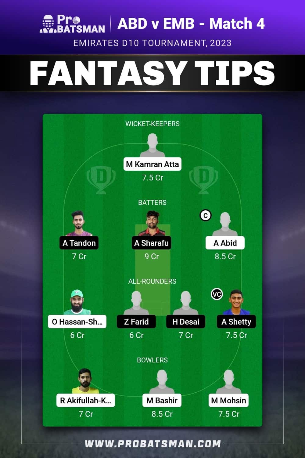 ABD vs EMB Dream11 Prediction - Fantasy Team 2 ABD vs EMB Dream11 Prediction - Fantasy Team 2