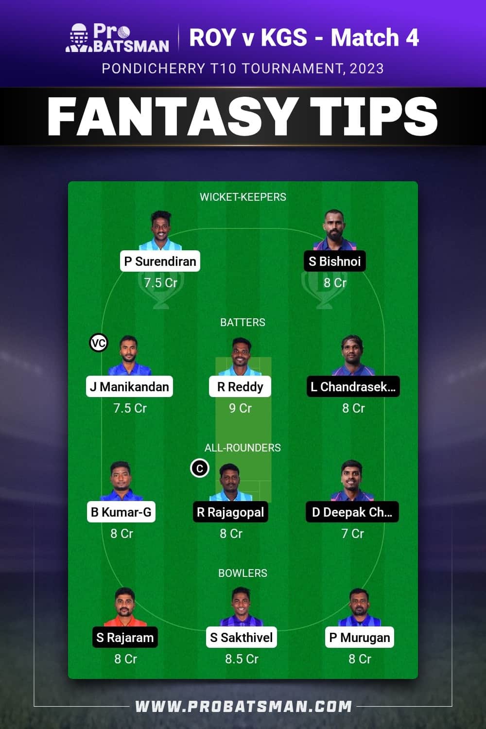 ROY vs KGS Dream11 Prediction - Fantasy Team 1 ROY vs KGS Dream11 Prediction - Fantasy Team 1