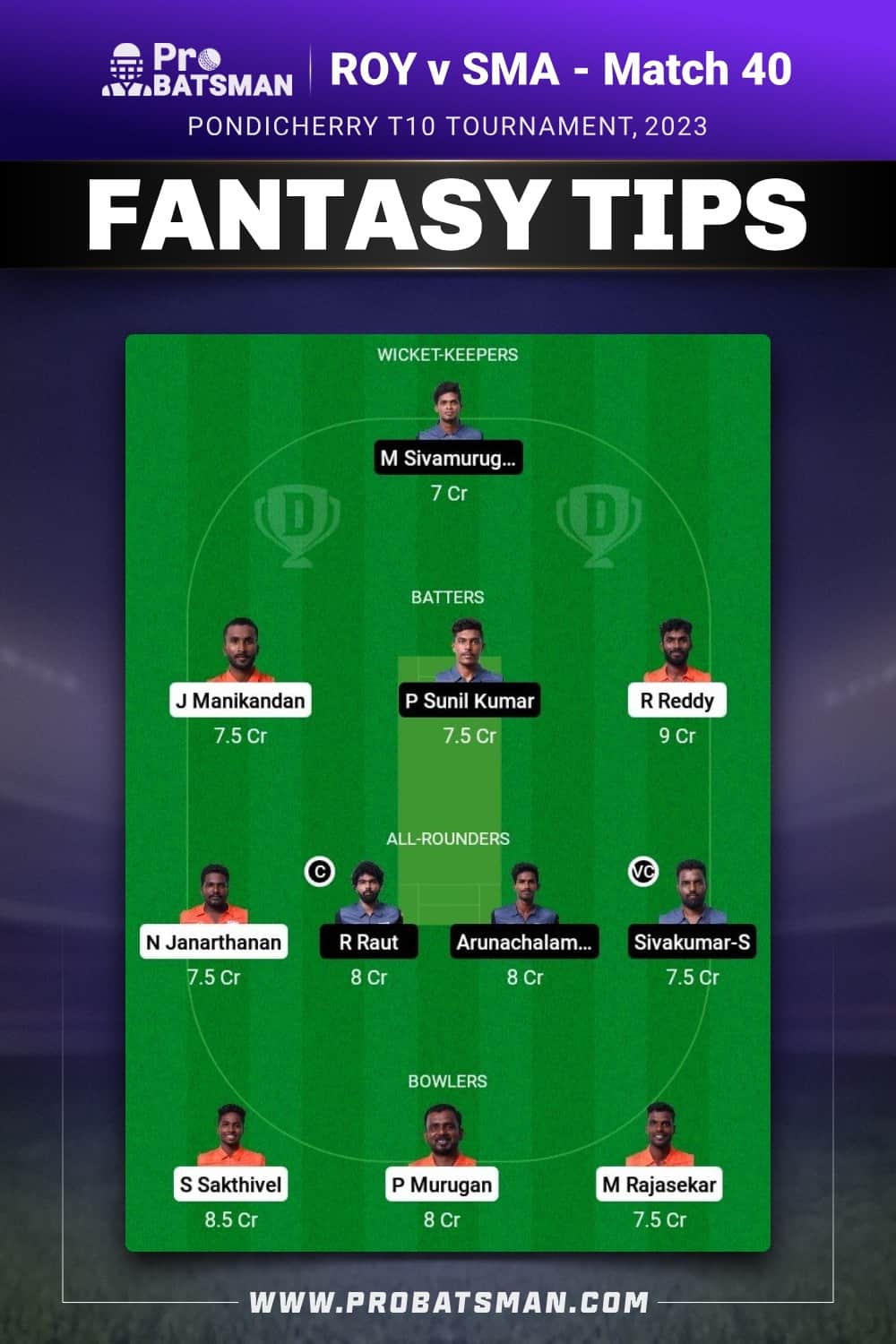 ROY vs SMA Dream11 Prediction - Fantasy Team 1 ROY vs SMA Dream11 Prediction - Fantasy Team 1