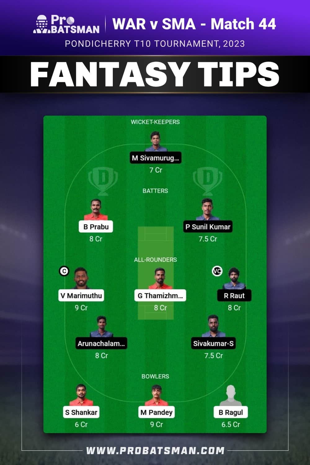 WAR vs SMA Dream11 Prediction - Fantasy Team 1 WAR vs SMA Dream11 Prediction - Fantasy Team 1