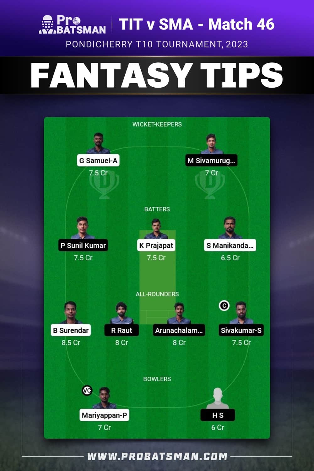 TIT vs SMA Dream11 Prediction - Fantasy Team 2