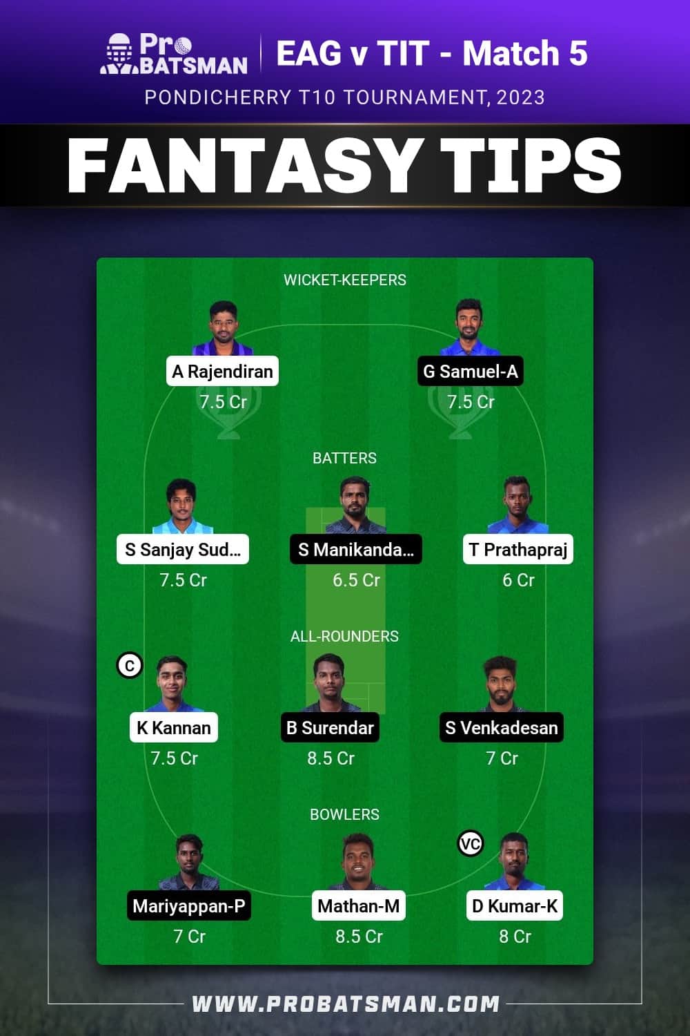 EAG vs TIT Dream11 Prediction - Fantasy Team 2 EAG vs TIT Dream11 Prediction - Fantasy Team 2