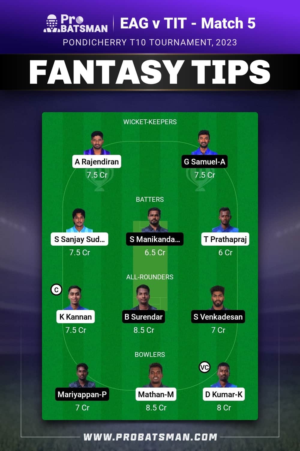 EAG vs TIT Dream11 Prediction - Fantasy Team 2