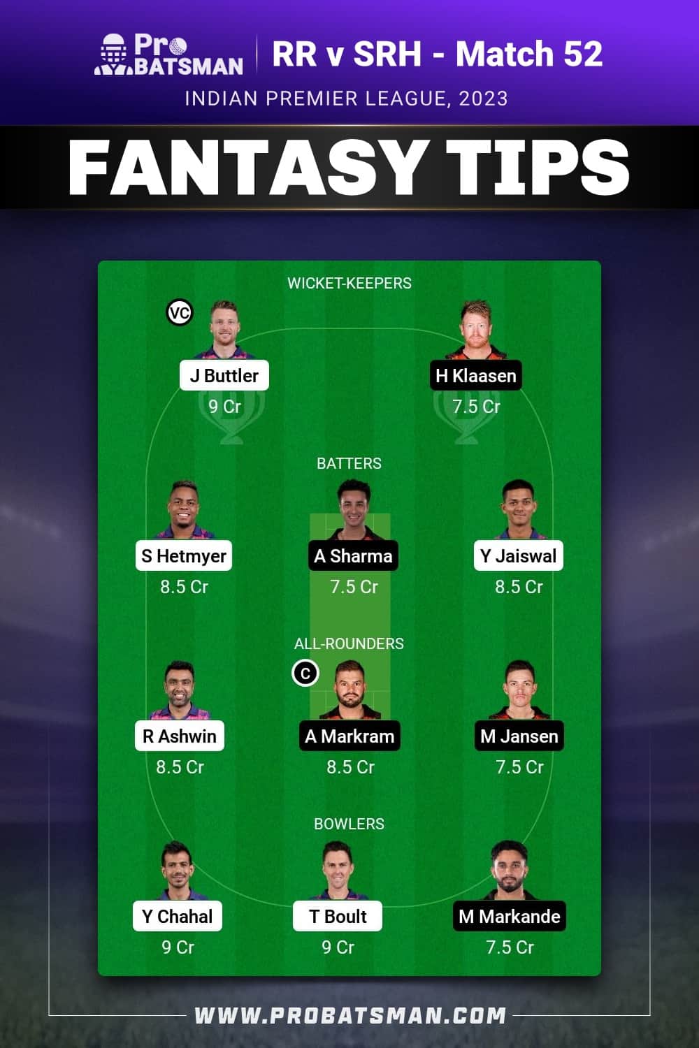 RR vs SRH Dream11 Prediction - Fantasy Team 2