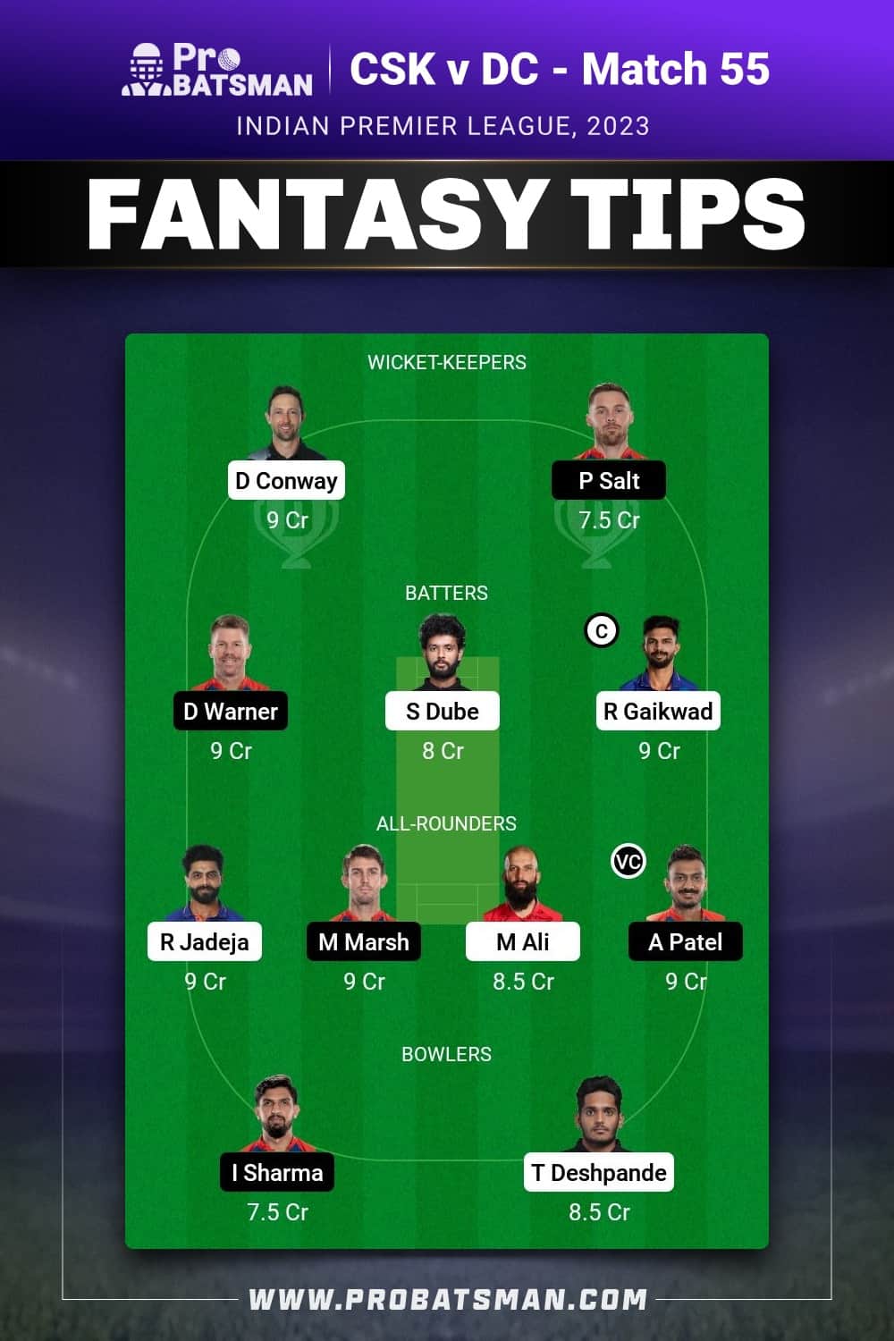 CHE vs DC Dream11 Prediction - Fantasy Team 2