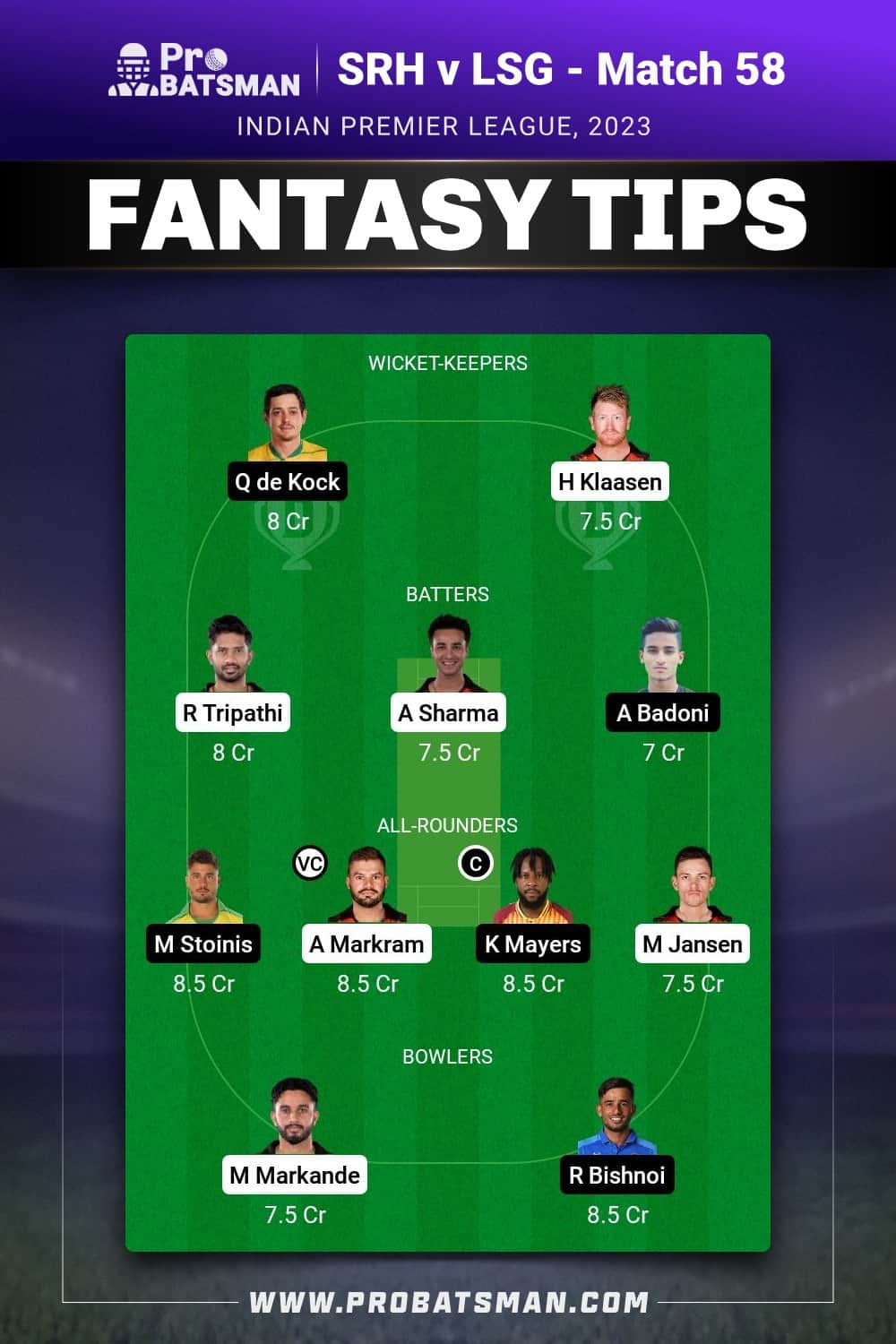 SRH vs LKN Dream11 Prediction - Fantasy Team 2