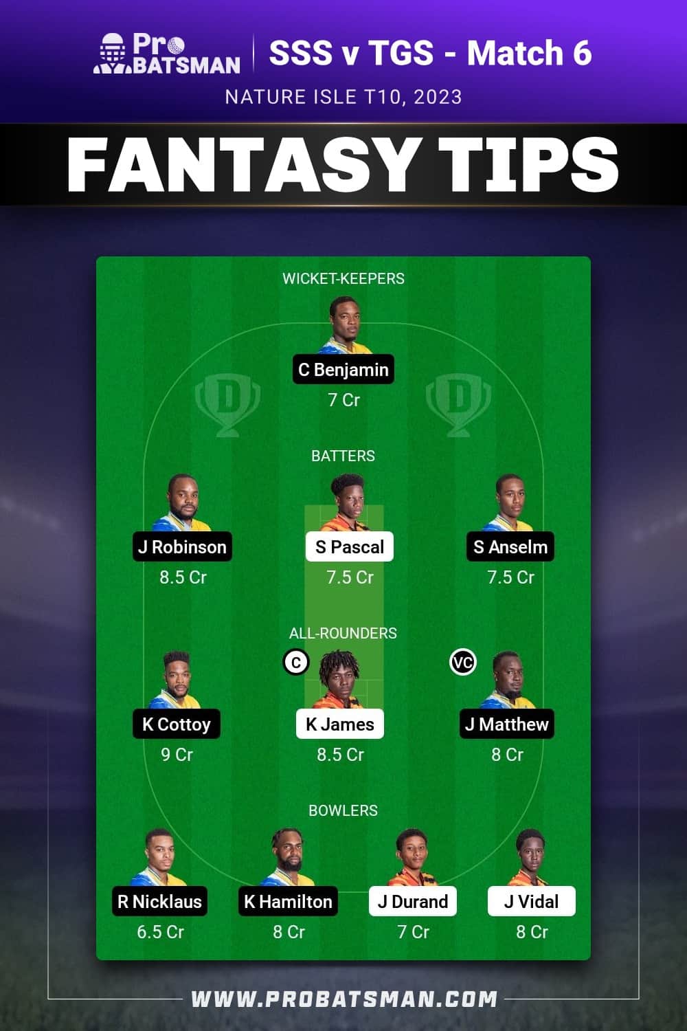 SSS vs TGS Dream11 Prediction - Fantasy Team 2