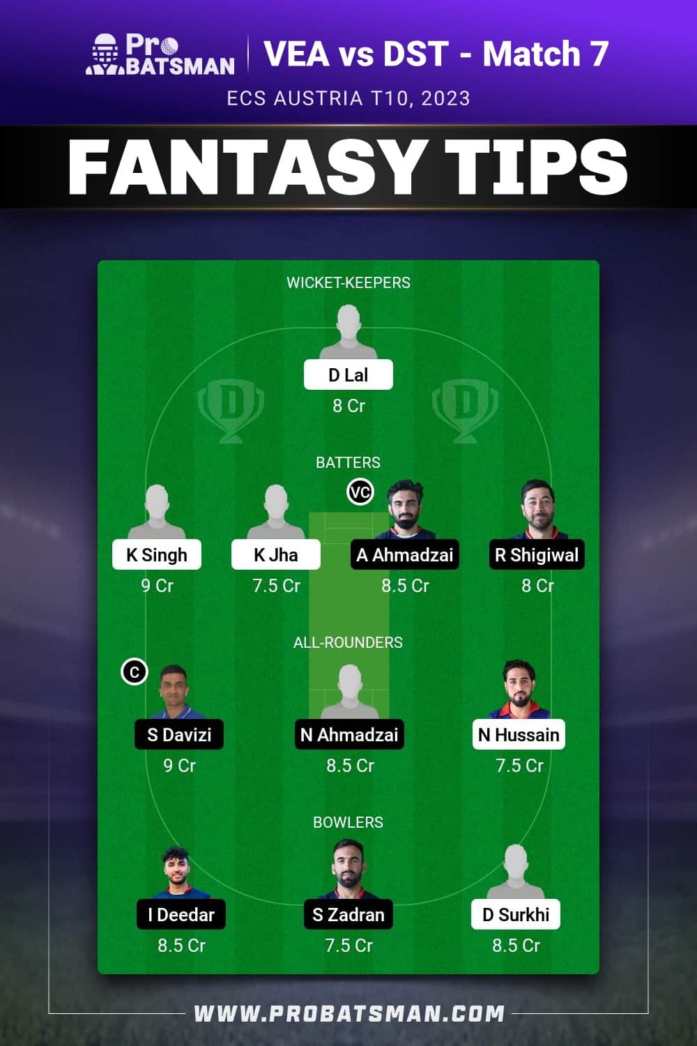 VEA vs DST Dream11 Prediction - Fantasy Team 1