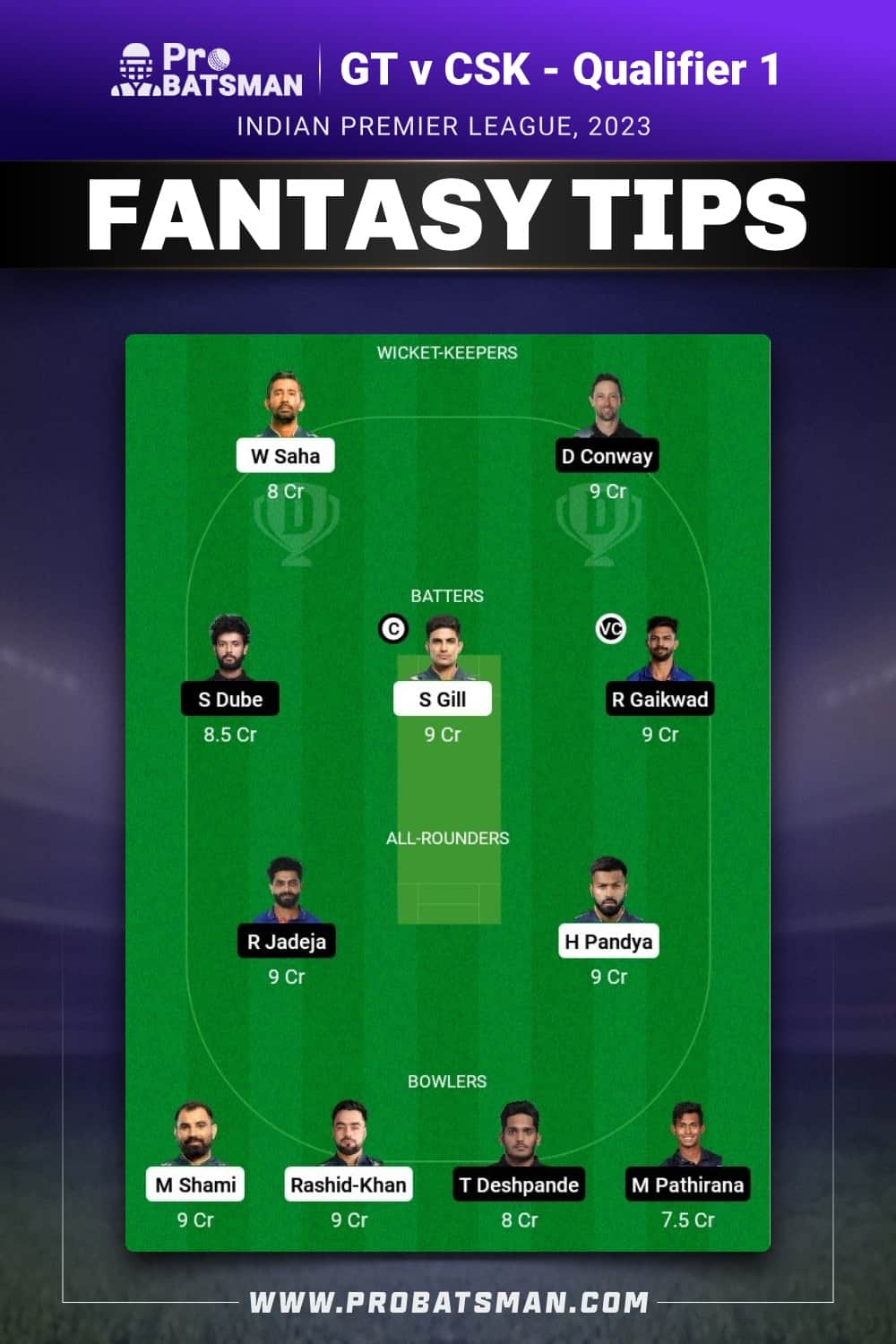 GT vs CSK Dream11 Prediction - Fantasy Team 2