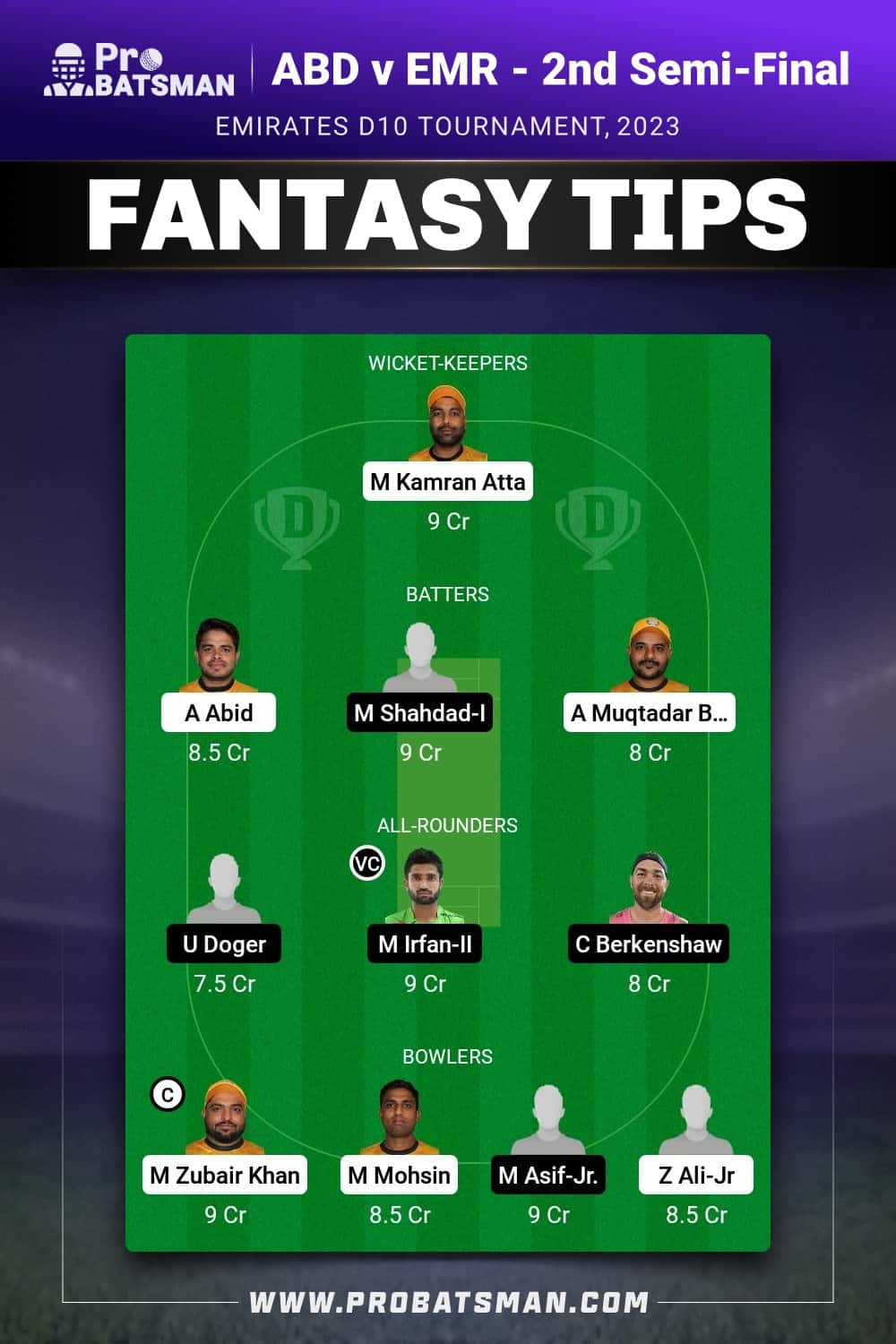 ABD vs EMR Dream11 Prediction - Fantasy Team 1