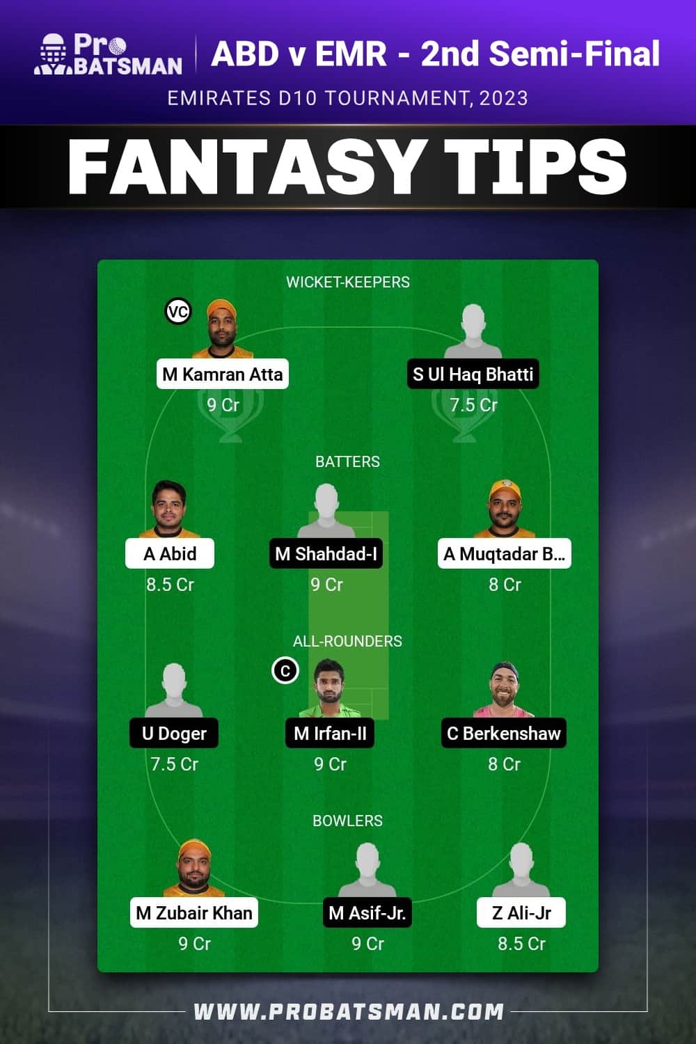 ABD vs EMR Dream11 Prediction - Fantasy Team 2