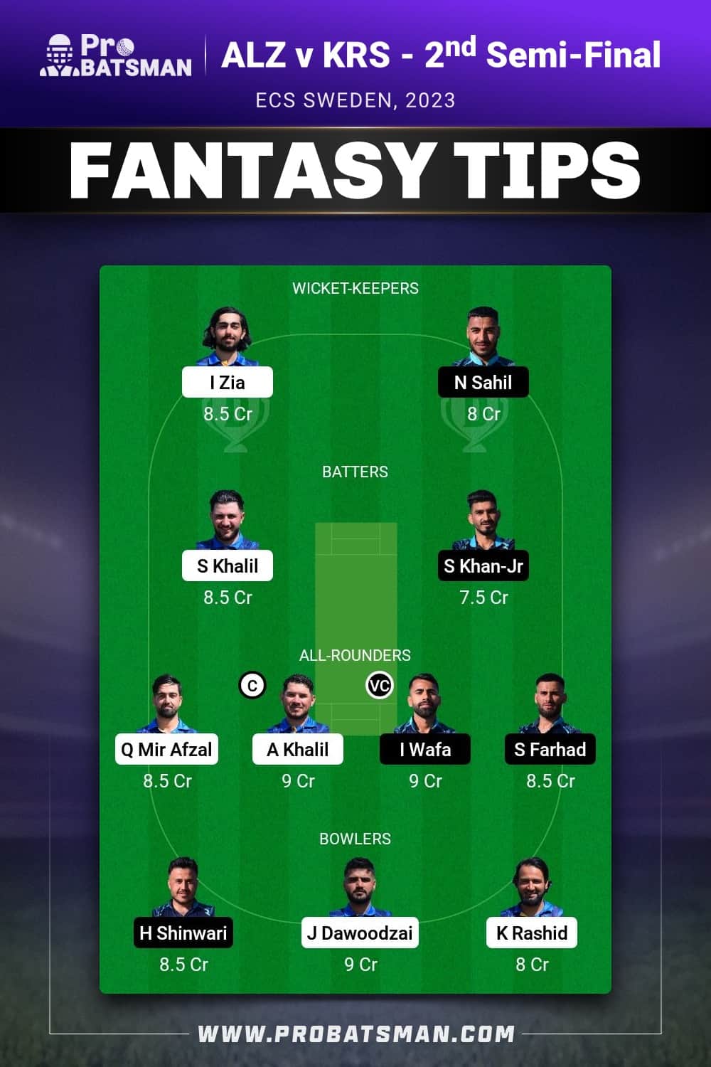 ALZ vs KRS Dream11 Prediction - Fantasy Team 1 ALZ vs KRS Dream11 Prediction - Fantasy Team 1