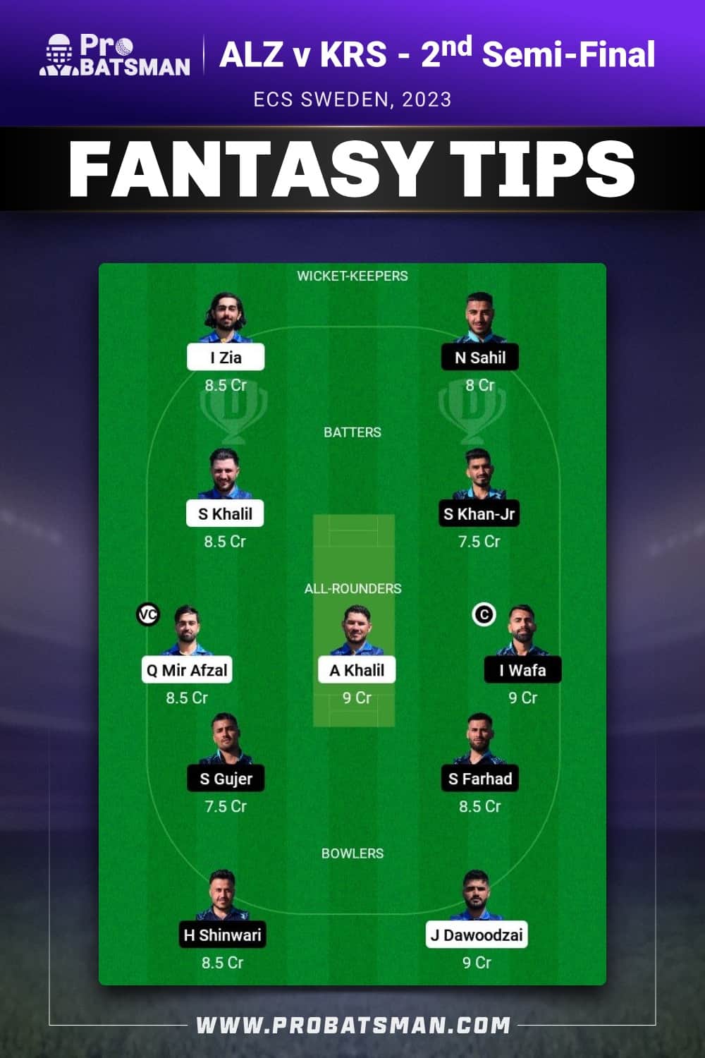 ALZ vs KRS Dream11 Prediction - Fantasy Team 2 ALZ vs KRS Dream11 Prediction - Fantasy Team 2