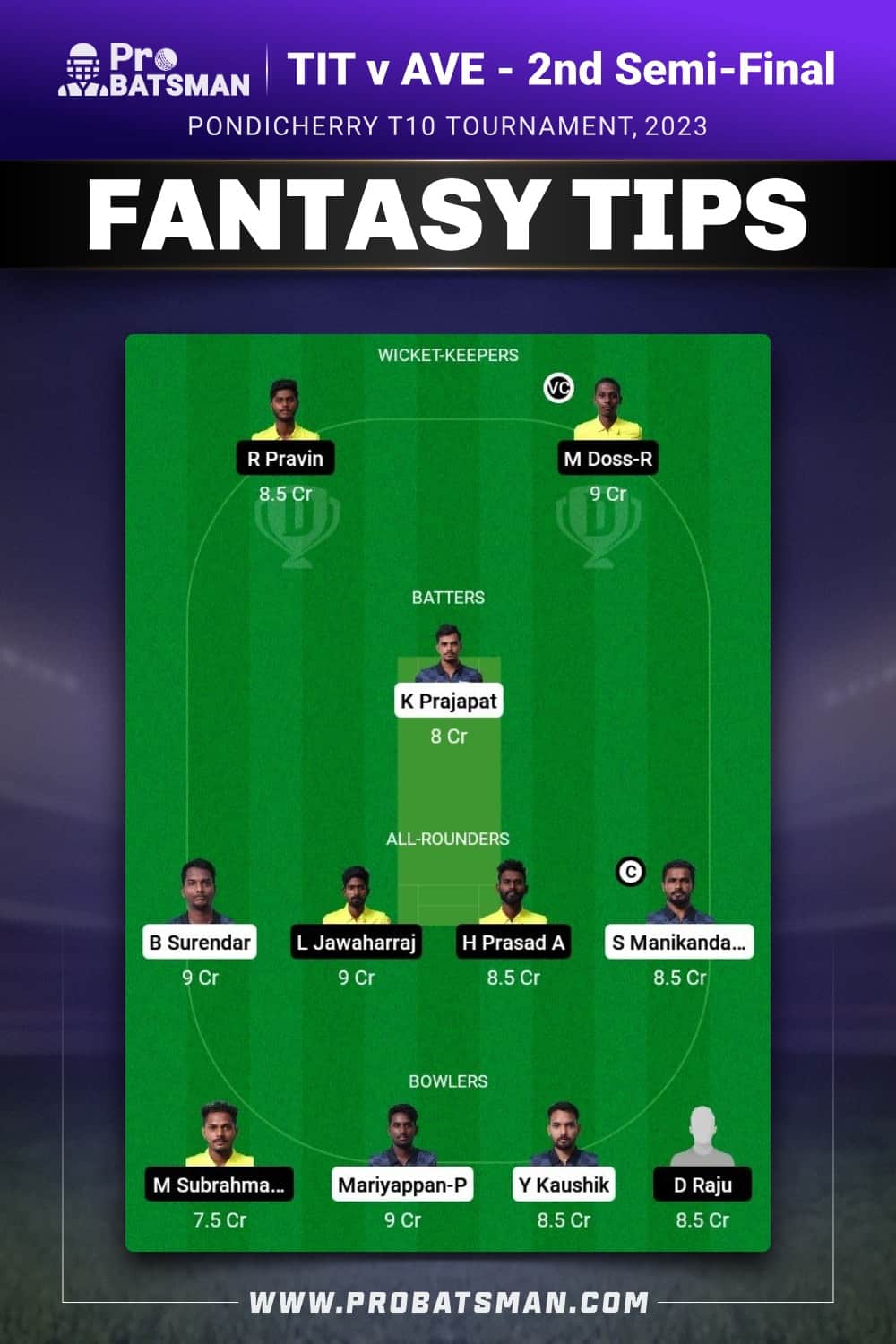 TIT vs AVE Dream11 Prediction - Fantasy Team 2