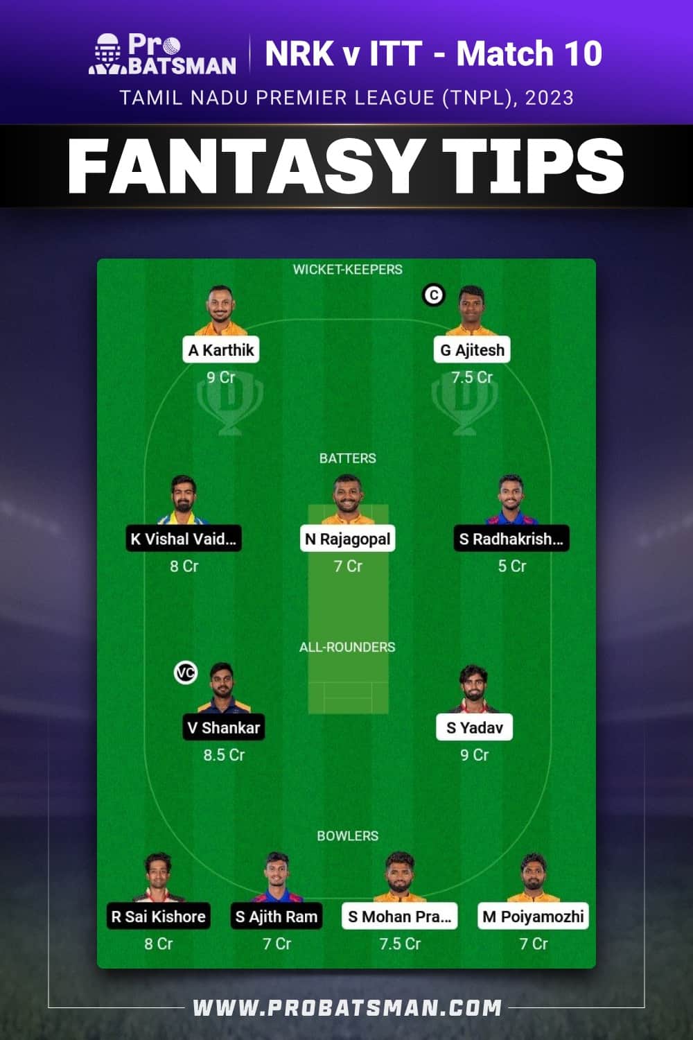 NRK vs ITT Dream11 Prediction - Fantasy Team 2 NRK vs ITT Dream11 Prediction - Fantasy Team 2