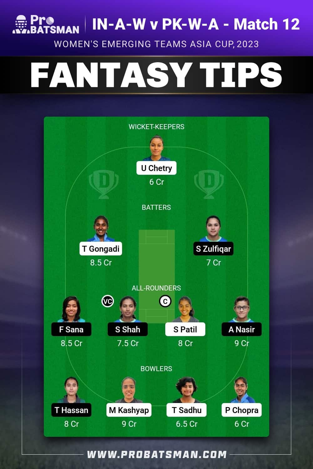 IN-A-W vs PK-W-A Dream11 Prediction - Fantasy Team 1 IN-A-W vs PK-W-A Dream11 Prediction - Fantasy Team 1