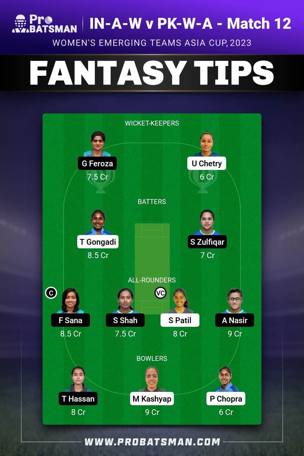 IN-A-W vs PK-W-A Dream11 Prediction - Fantasy Team 2 IN-A-W vs PK-W-A Dream11 Prediction - Fantasy Team 2