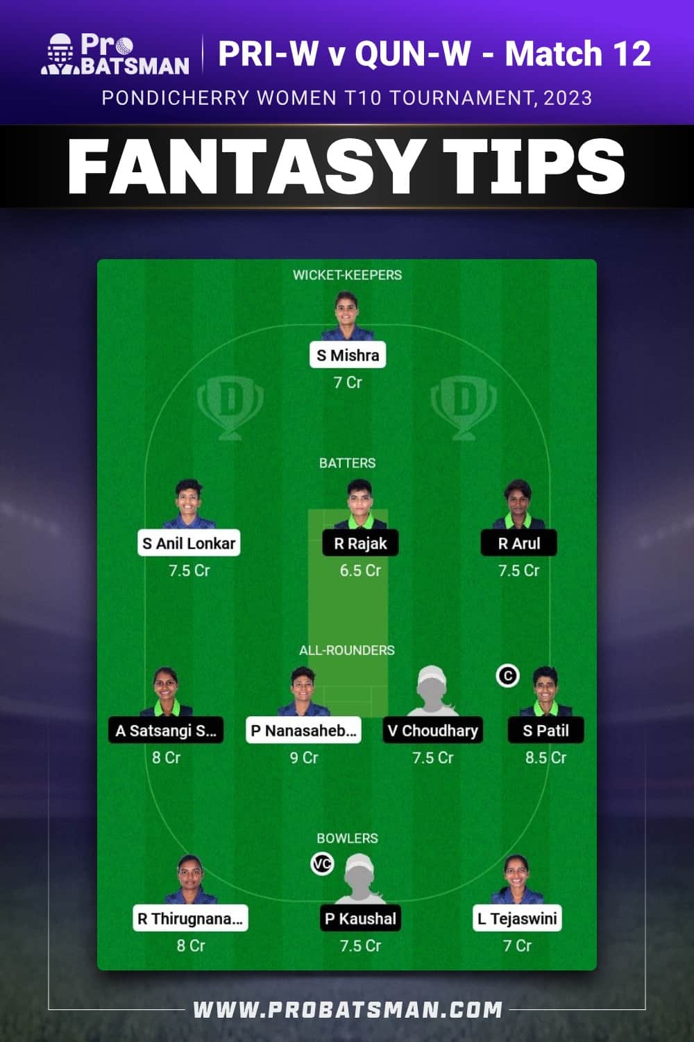 PRI-W vs QUN-W Dream11 Prediction - Fantasy Team 2 PRI-W vs QUN-W Dream11 Prediction - Fantasy Team 2