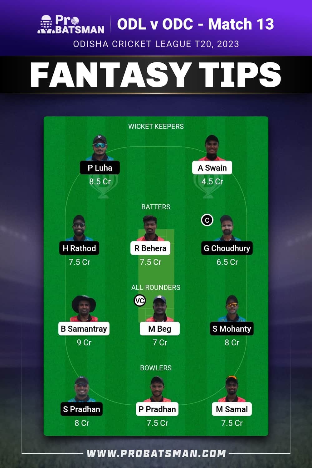 ODL vs ODC Dream11 Prediction - Fantasy Team 1 ODL vs ODC Dream11 Prediction - Fantasy Team 1
