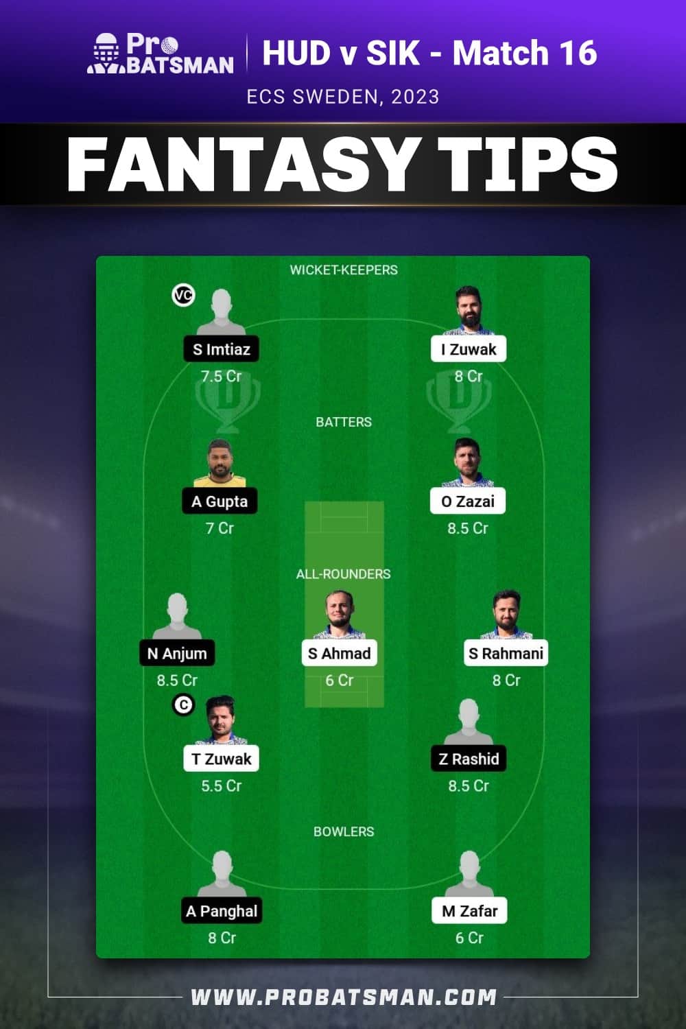 HUD vs SIK Dream11 Prediction - Fantasy Team 1