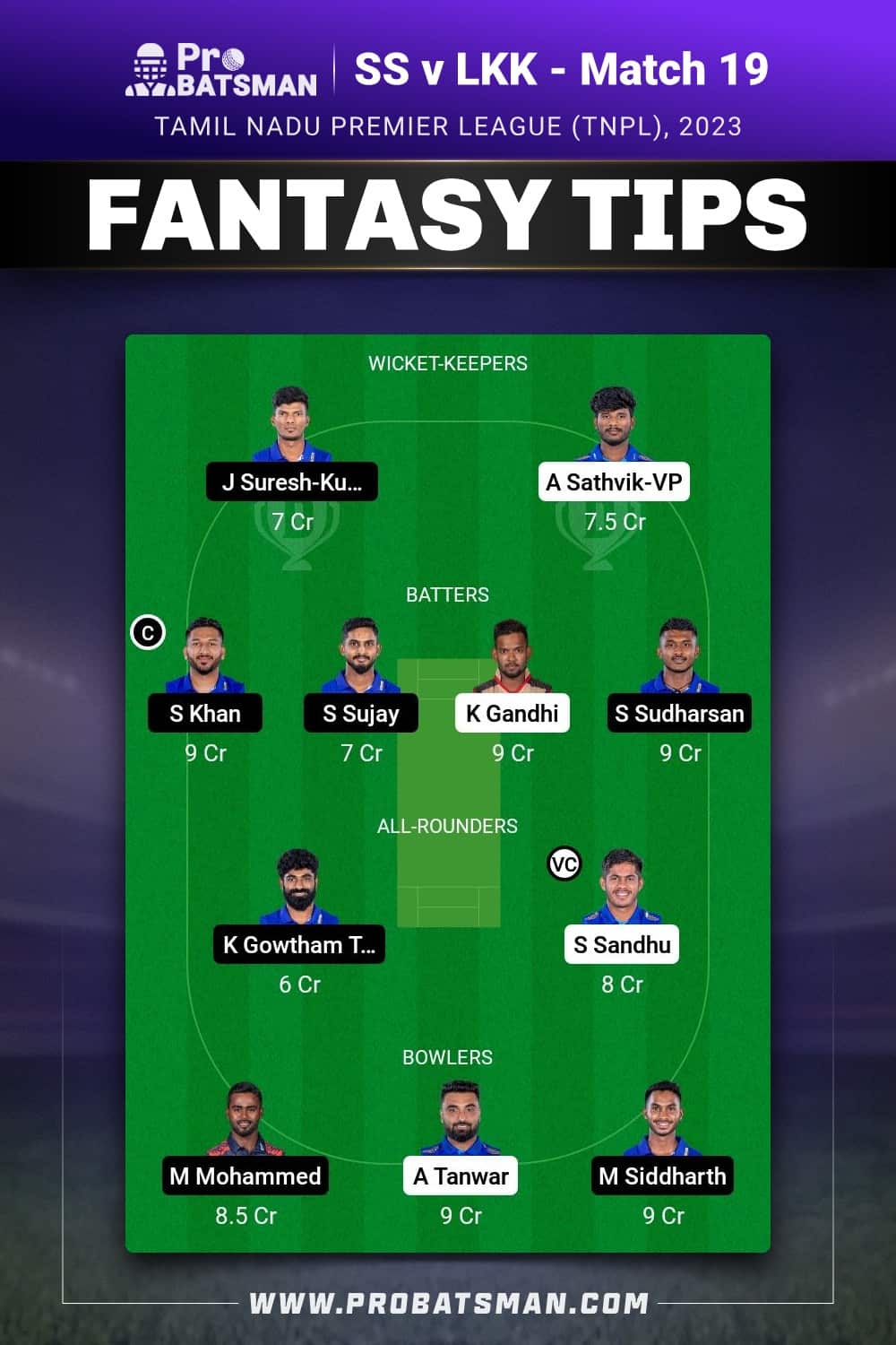 SS vs LKK Dream11 Prediction - Fantasy Team 2