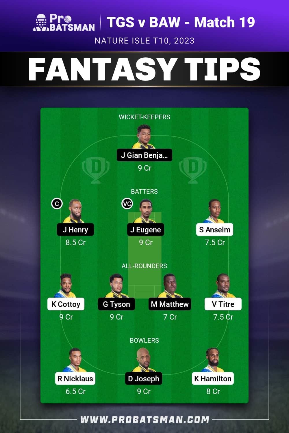 TGS vs BAW Dream11 Prediction - Fantasy Team 2