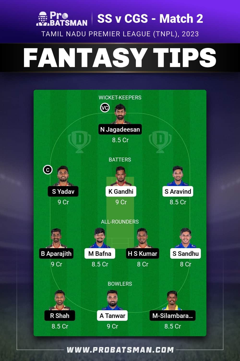 SS vs CSG Dream11 Prediction - Fantasy Team 2