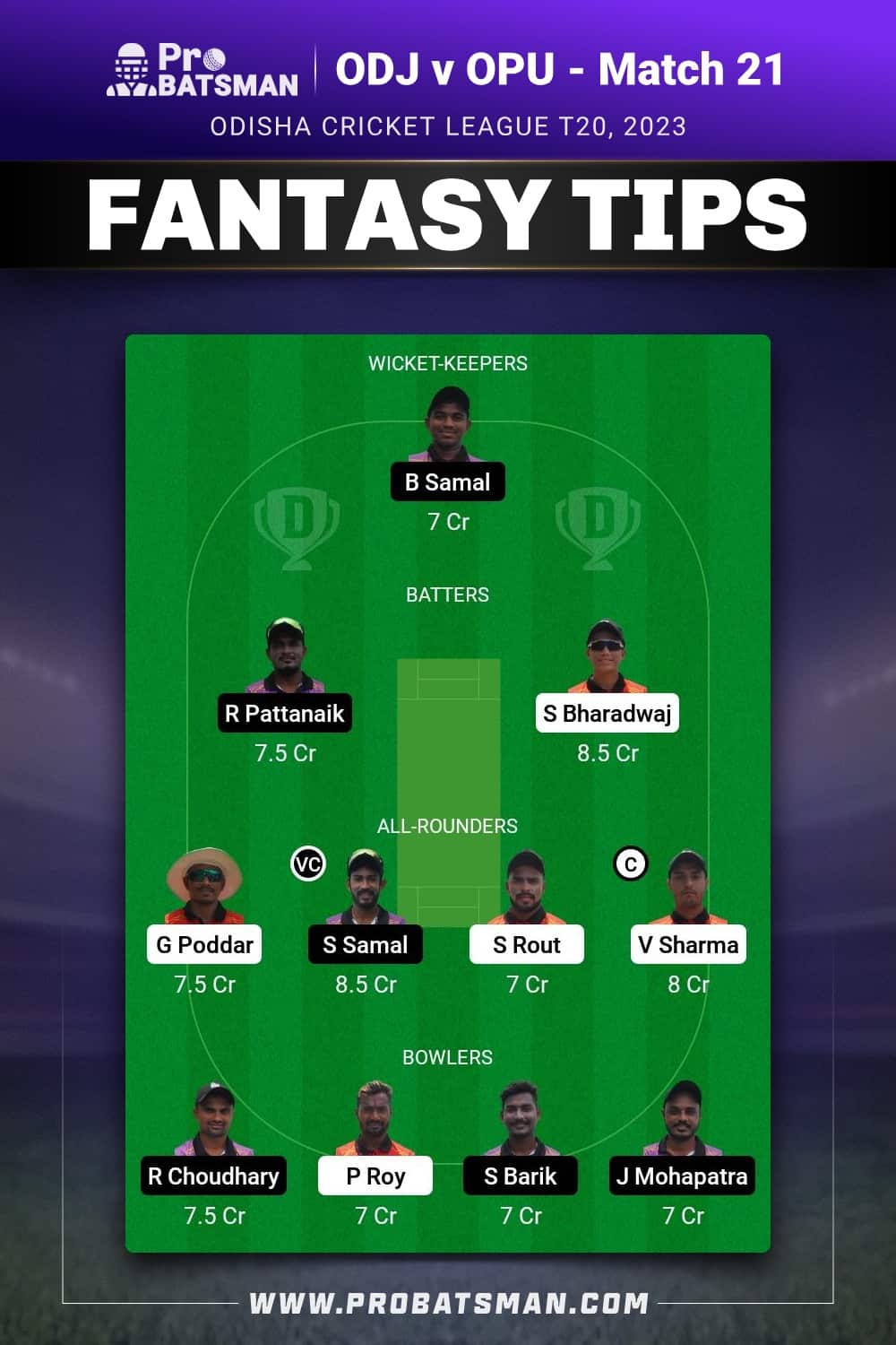 ODJ vs OPU Dream11 Prediction - Fantasy Team 1 ODJ vs OPU Dream11 Prediction - Fantasy Team 1