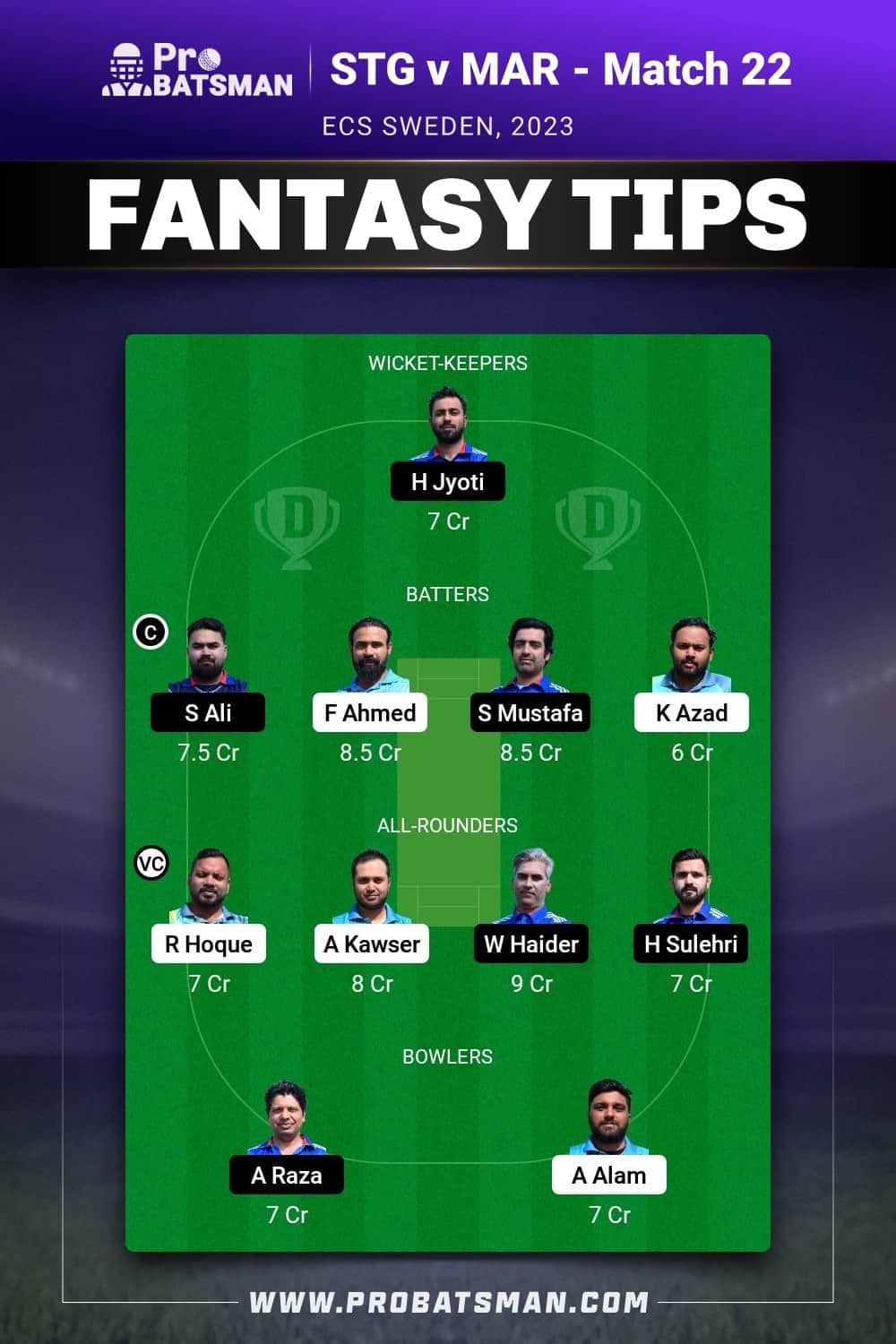 STG vs MAR Dream11 Prediction - Fantasy Team 2