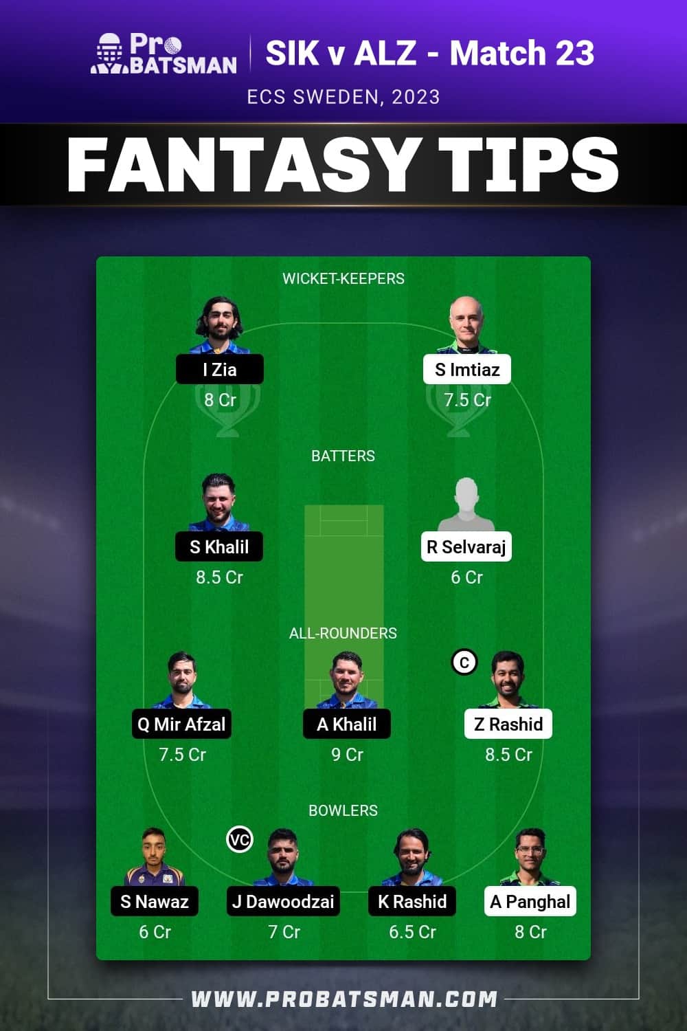 SIK vs ALZ Dream11 Prediction - Fantasy Team 2