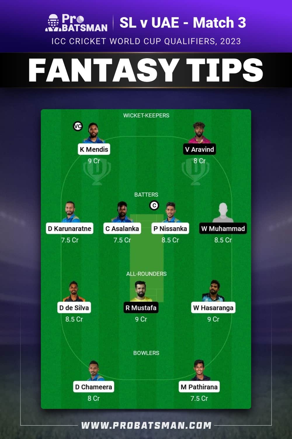 SL vs UAE Dream11 Prediction - Fantasy Team 2