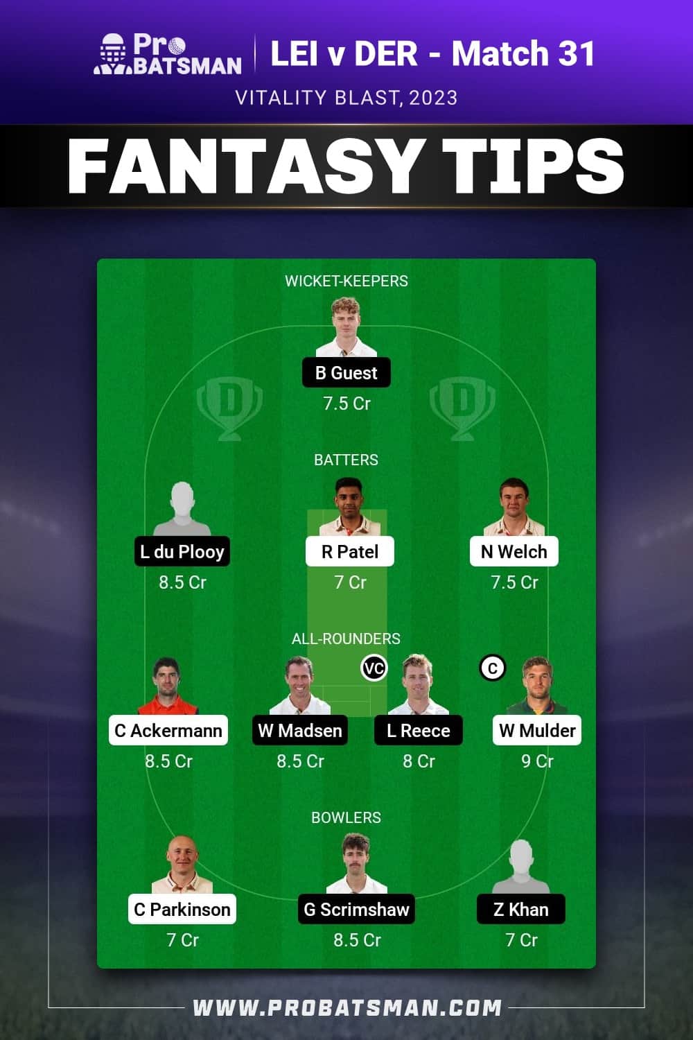 LEI vs DER Dream11 Prediction - Fantasy Team 2 LEI vs DER Dream11 Prediction - Fantasy Team 2