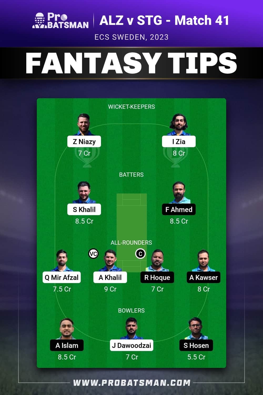 ALZ vs STG Dream11 Prediction - Fantasy Team 1 ALZ vs STG Dream11 Prediction - Fantasy Team 1
