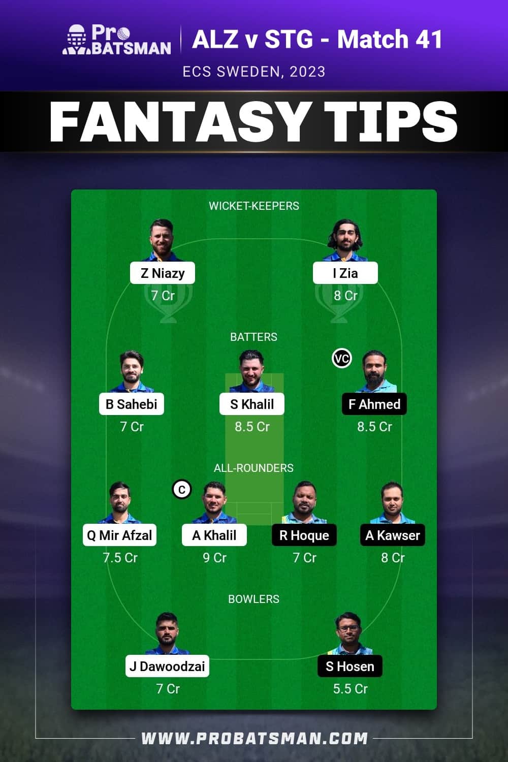 ALZ vs STG Dream11 Prediction - Fantasy Team 2 ALZ vs STG Dream11 Prediction - Fantasy Team 2