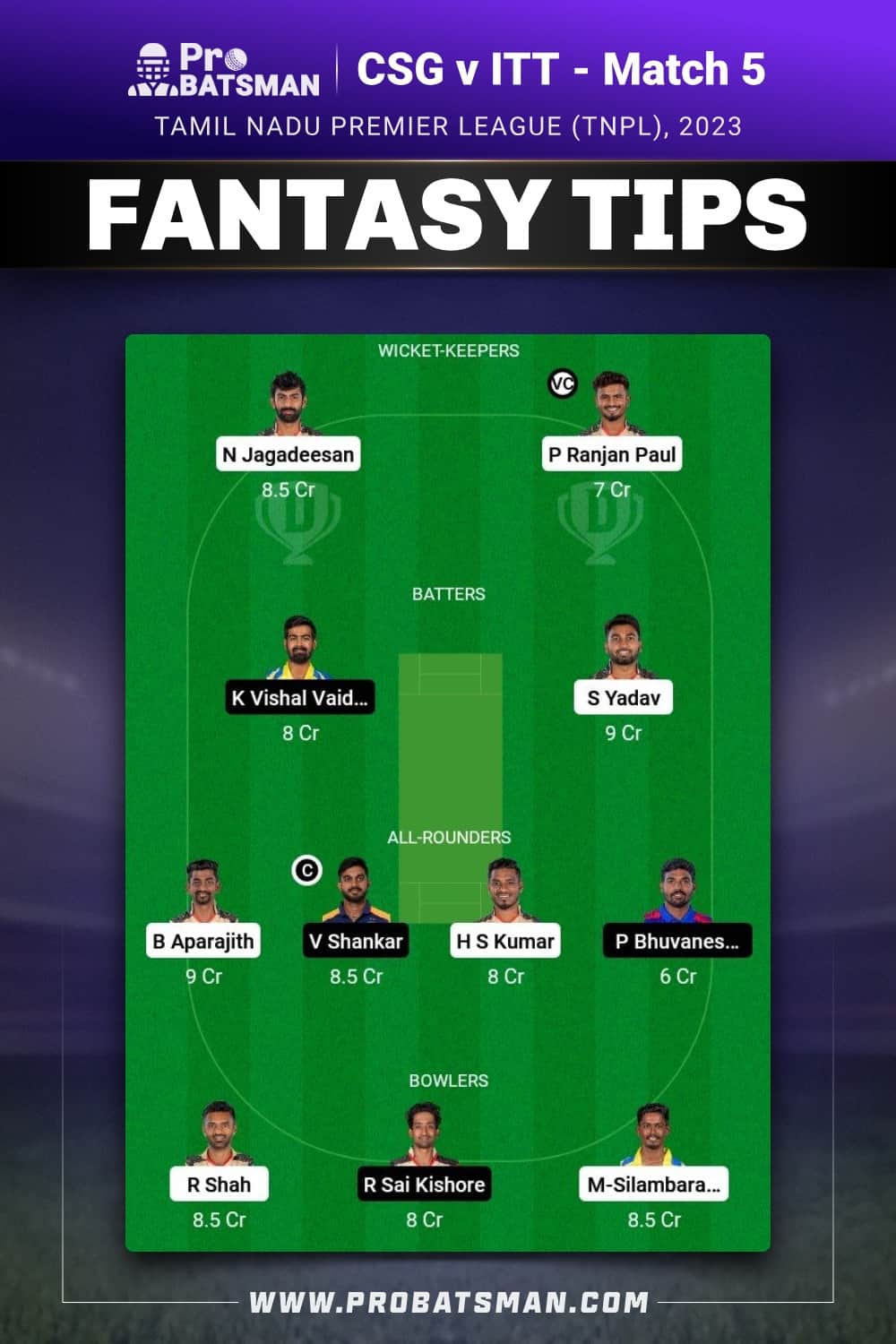 CSG vs ITT Dream11 Prediction - Fantasy Team 2 CSG vs ITT Dream11 Prediction - Fantasy Team 2