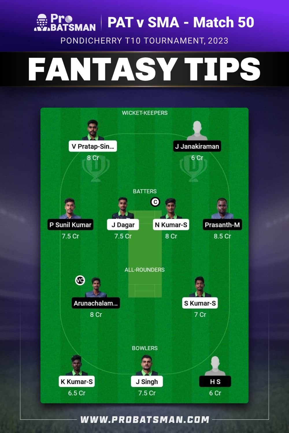 PAT vs SMA Dream11 Prediction - Fantasy Team 1 PAT vs SMA Dream11 Prediction - Fantasy Team 1