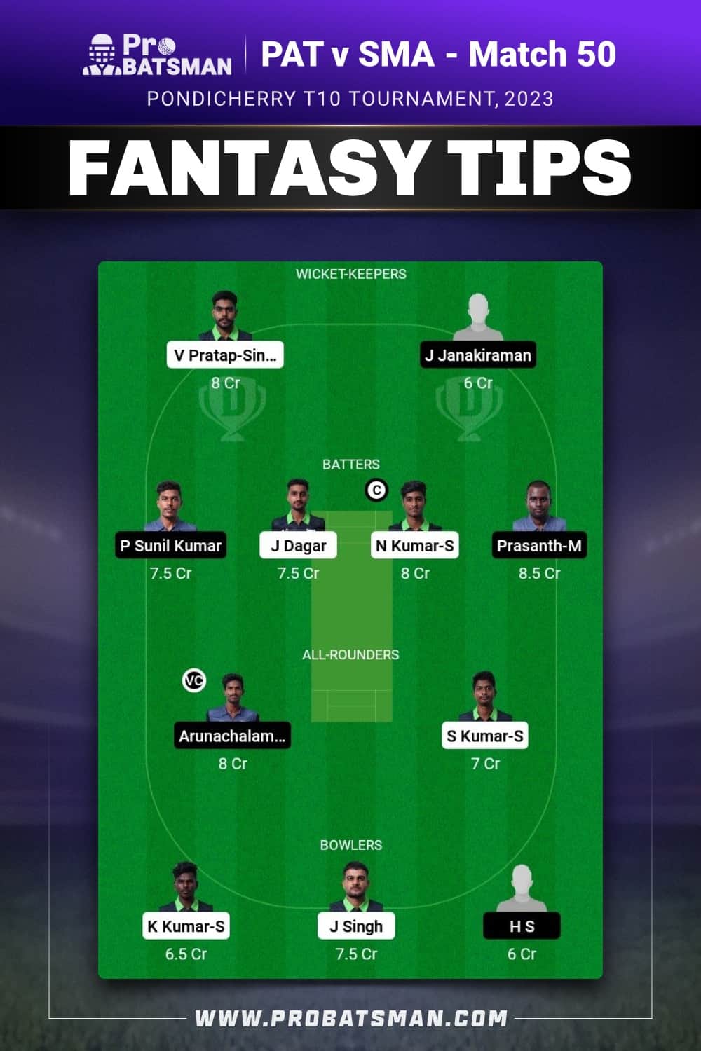 PAT vs SMA Dream11 Prediction - Fantasy Team 1