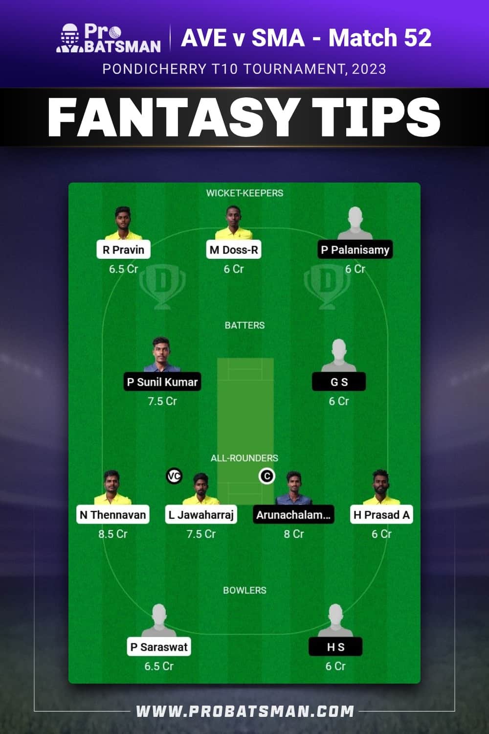 AVE vs SMA Dream11 Prediction - Fantasy Team 1