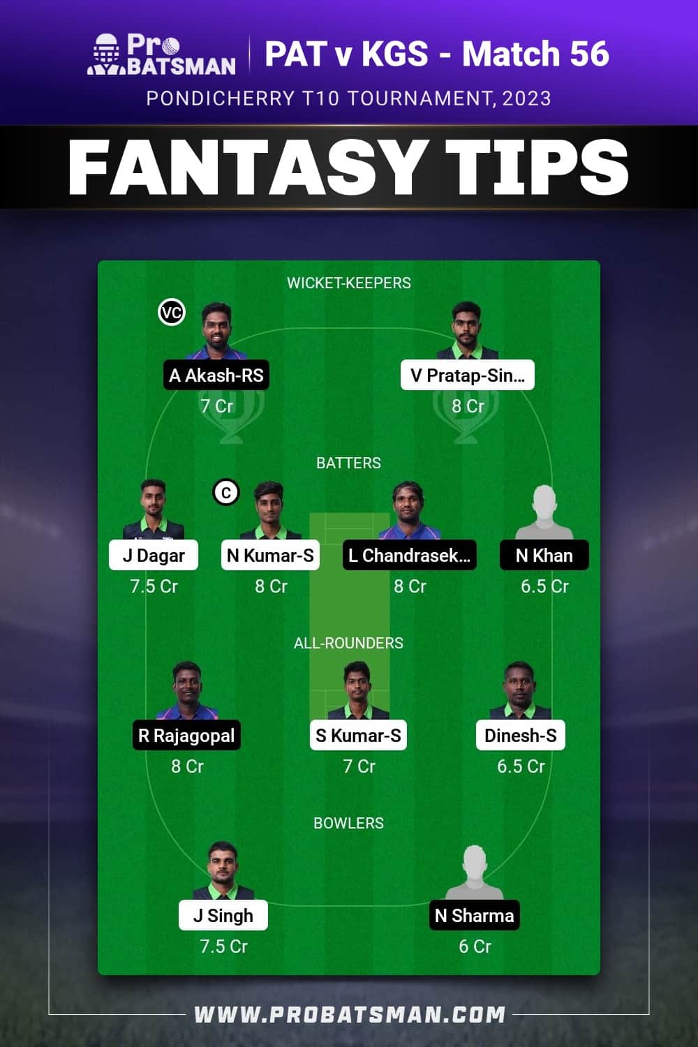 PAT vs KGS Dream11 Prediction - Fantasy Team 1