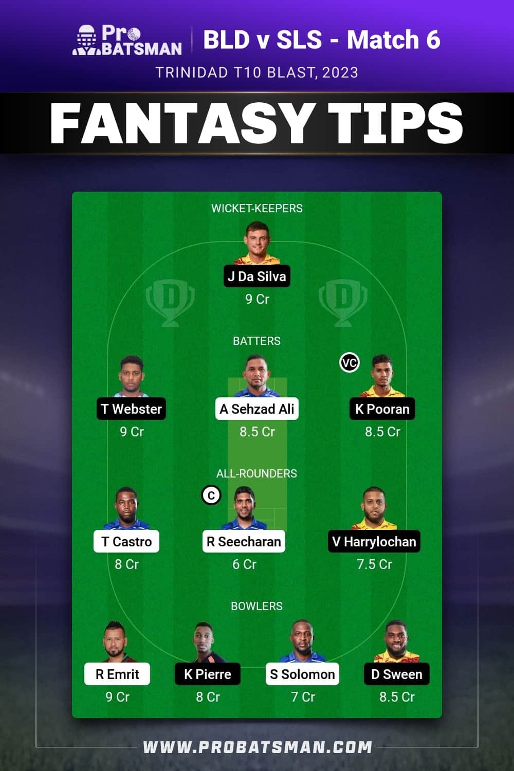 BLD vs SLS Dream11 Prediction - Fantasy Team 2