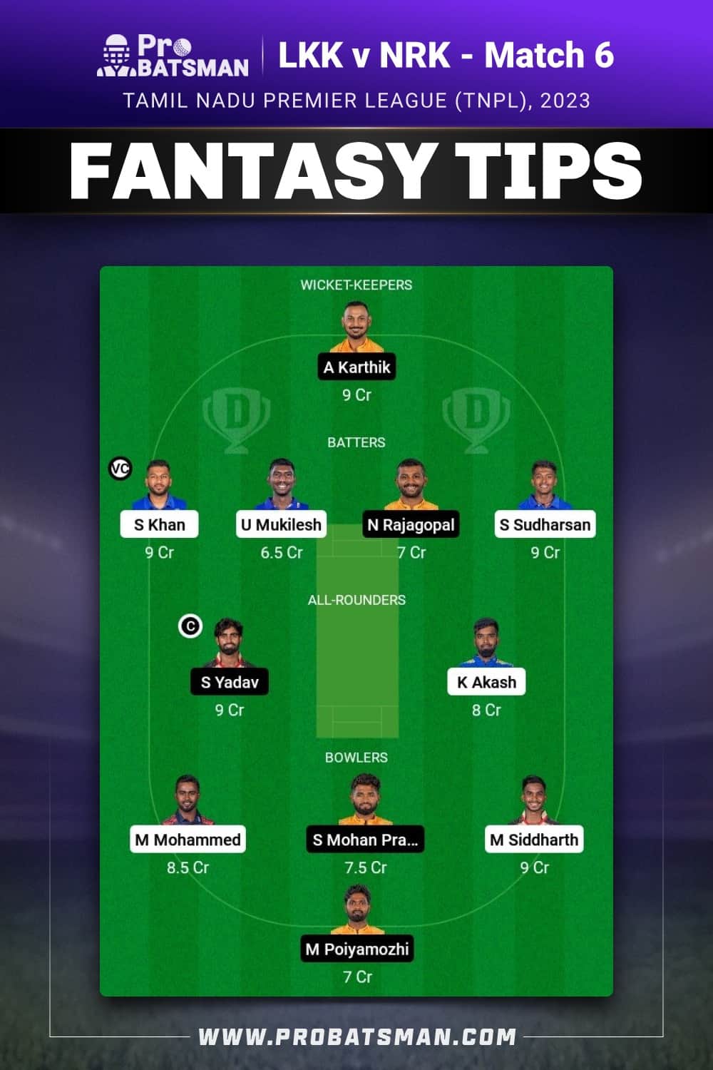 LKK vs NRK Dream11 Prediction - Fantasy Team 2 LKK vs NRK Dream11 Prediction - Fantasy Team 2