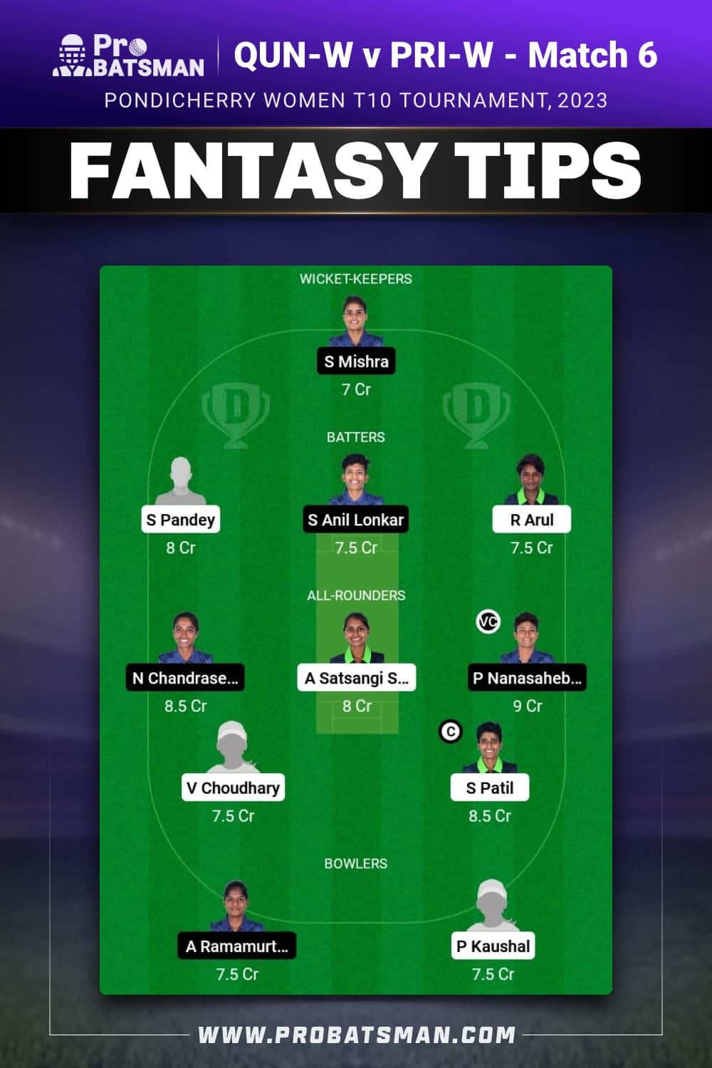 QUN-W vs PRI-W Dream11 Prediction - Fantasy Team 2 QUN-W vs PRI-W Dream11 Prediction - Fantasy Team 2