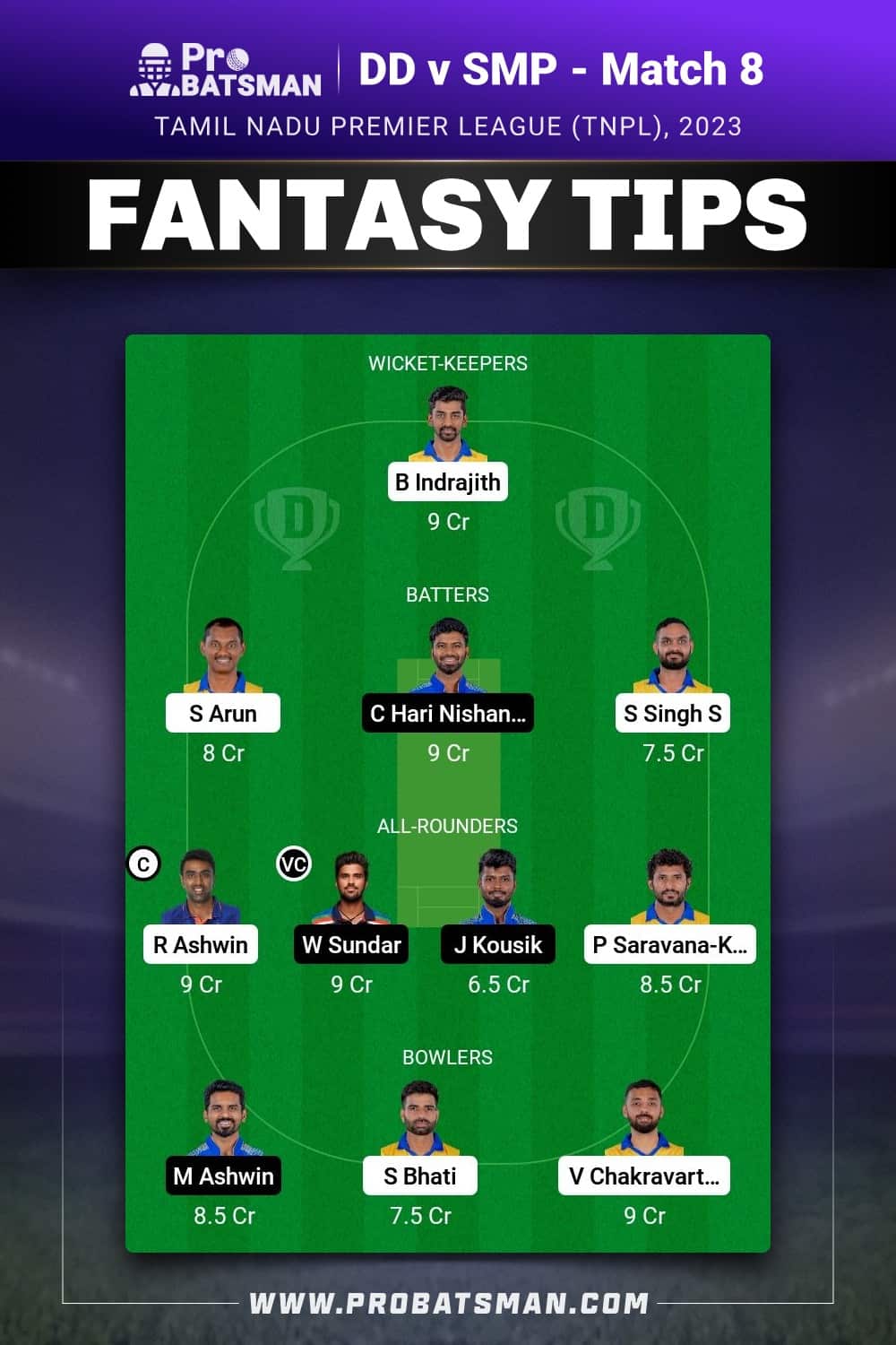 DD vs SMP Dream11 Prediction - Fantasy Team 1