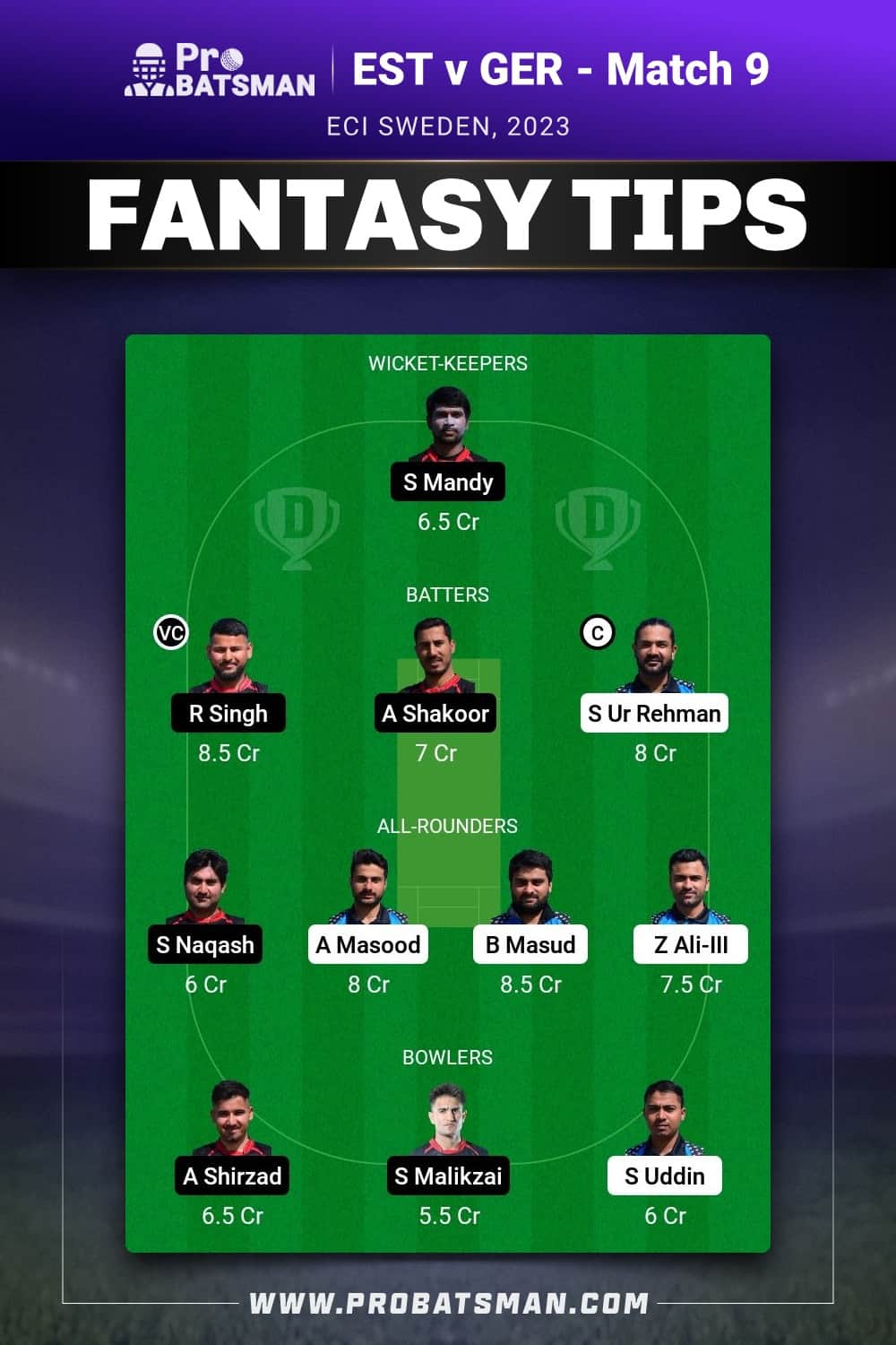 EST vs GER Dream11 Prediction - Fantasy Team 1 EST vs GER Dream11 Prediction - Fantasy Team 1