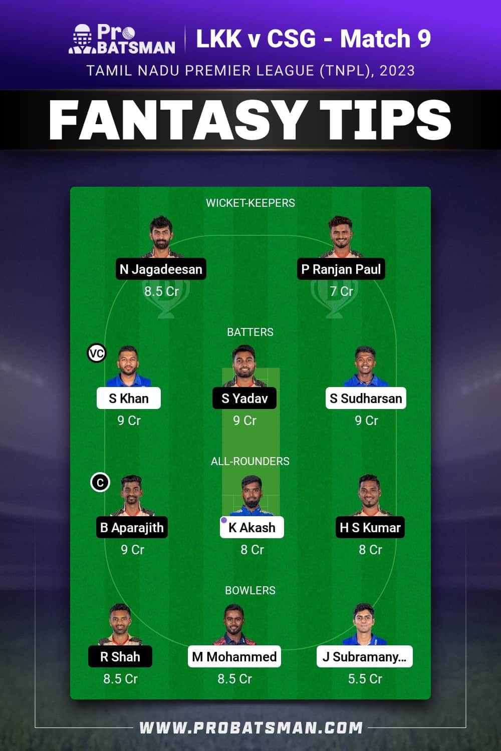 LKK vs CSG Dream11 Prediction - Fantasy Team 2 LKK vs CSG Dream11 Prediction - Fantasy Team 2