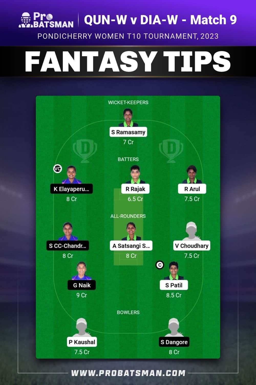 QUN-W vs DIA-W Dream11 Prediction - Fantasy Team 2 QUN-W vs DIA-W Dream11 Prediction - Fantasy Team 2