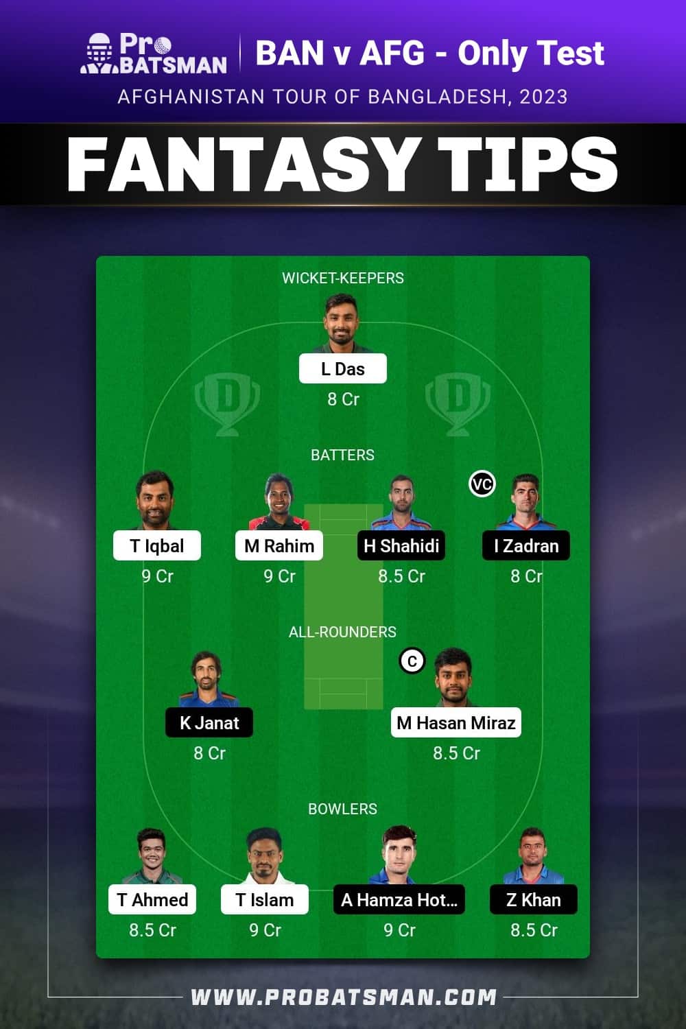 BAN vs AFG Dream11 Prediction - Fantasy Team 1 BAN vs AFG Dream11 Prediction - Fantasy Team 1