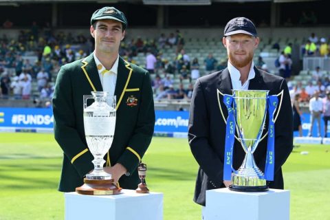 Pat Cummins and Ben Stokes With Trophy Ashes 2023