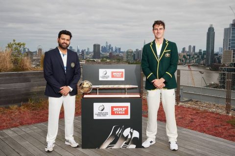 Rohit Sharma of India & Pat Cummis of Australia Poses with WTC Mace